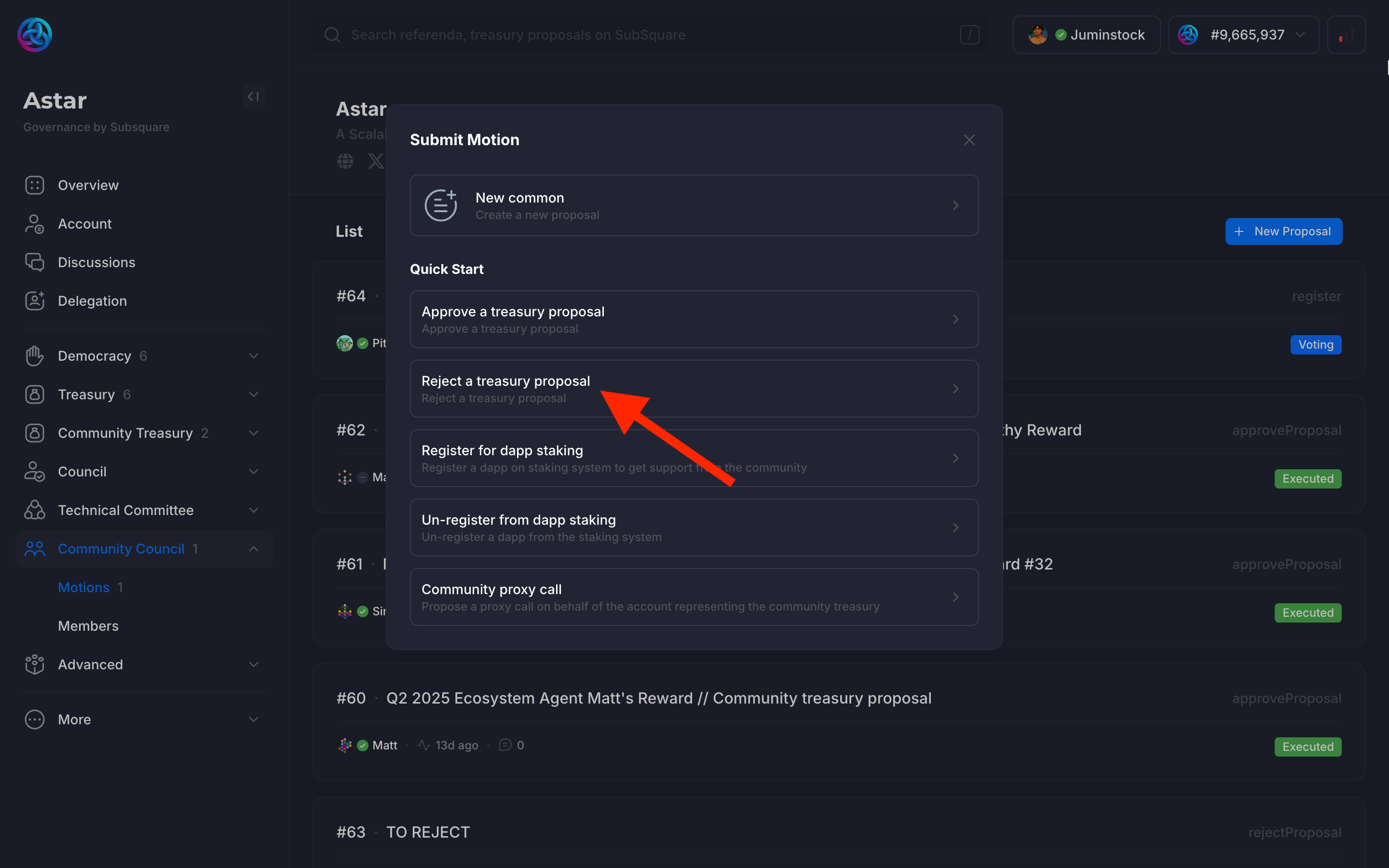 Create a Motion - Reject Proposal